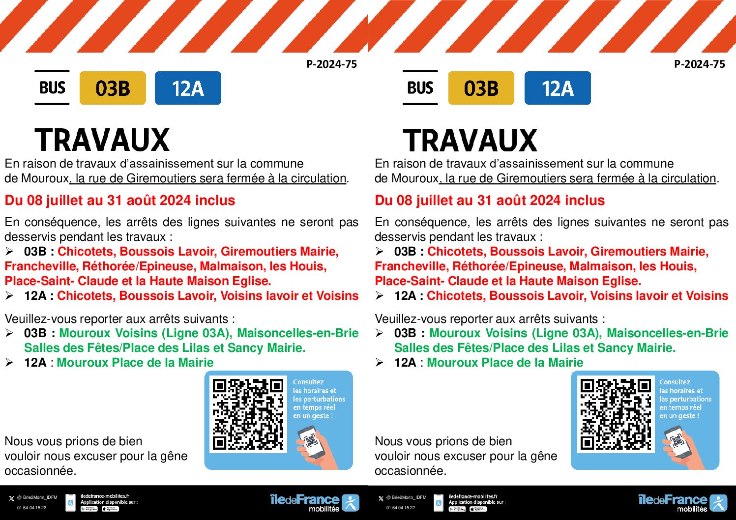 Informations TRANSDEV // TRAVAUX RUES DE GIREMOUTIERS ET CROIX DES GRÈS
